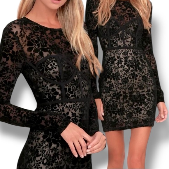 LULUS - VELVET CORSET LONG SLEEVE MINI DRESS - Picture 1 of 9